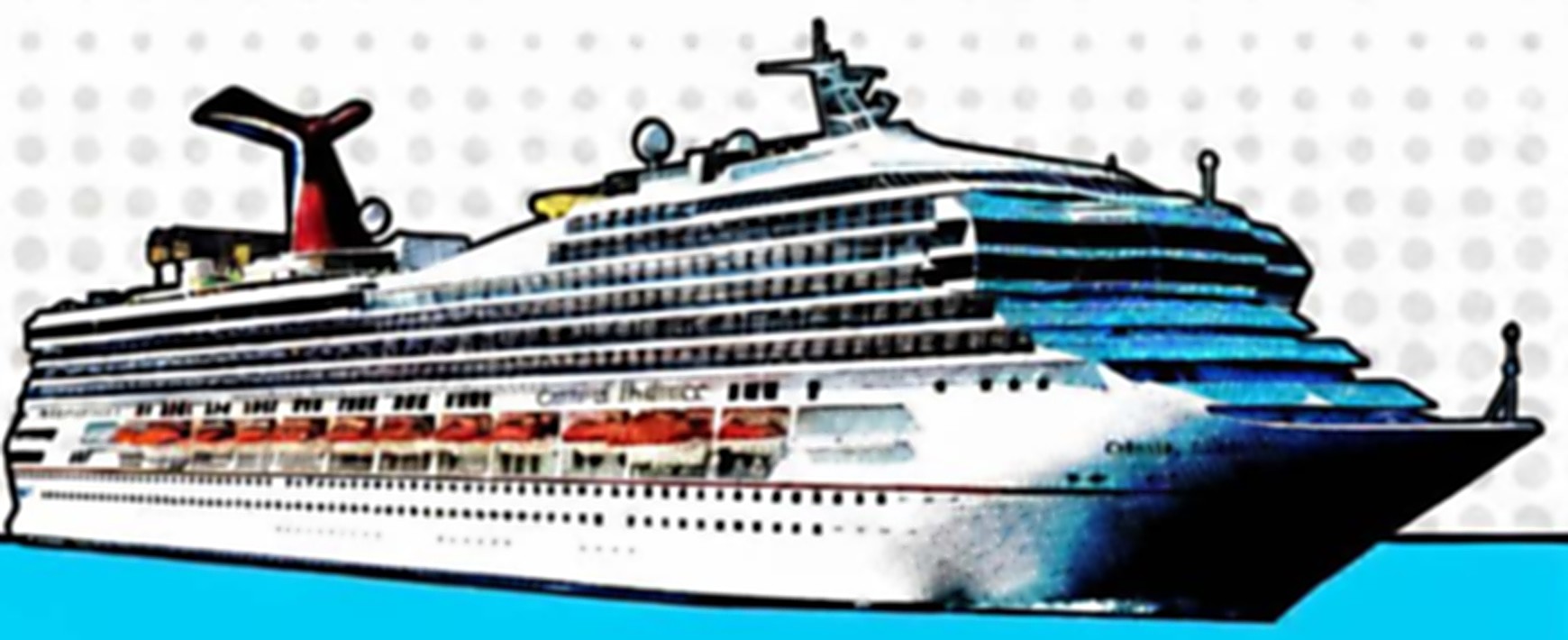A cruise ship in pop-art style — the film's main location